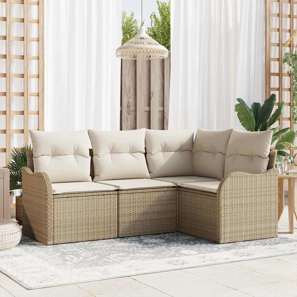Conjunto de Sofá de Jardim 4 pcs Bege vime PE