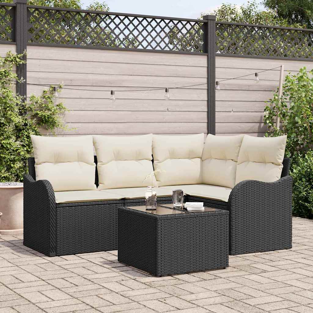 Conjunto de Sofá de Jardim 5 pcs Preto vime PE