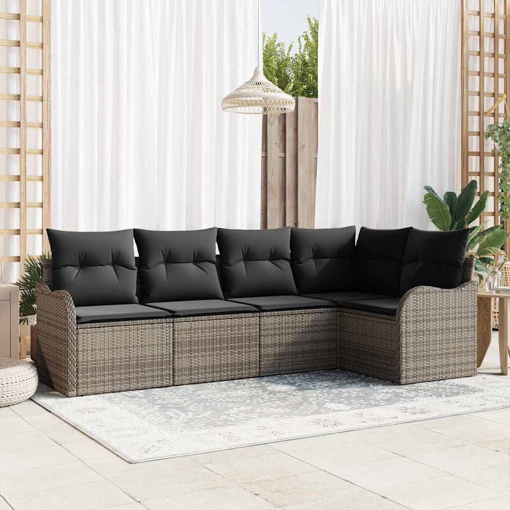 Conjunto de Sofá de Jardim 5 pcs Cinzeto Rattan Sintético