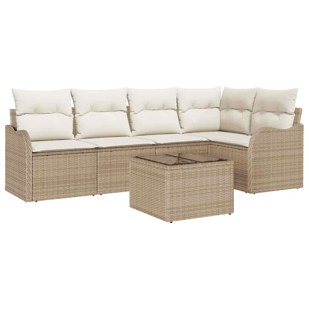 Conjunto de Sofá de Jardim 6 pcs Bege Rattan Sintético
