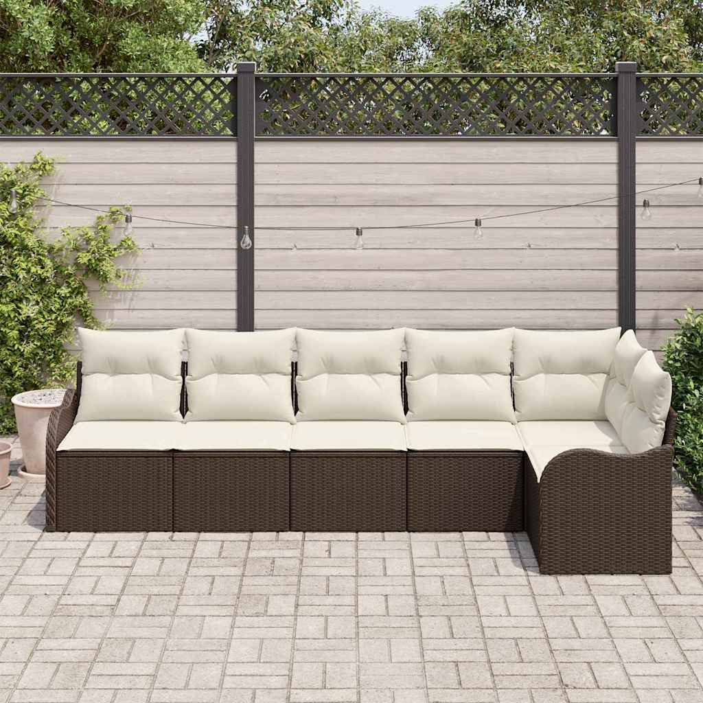 Conjunto de Sofá de Jardim 6 pcs Castanho vime PE