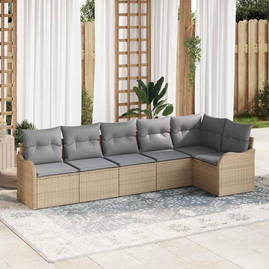 Conjunto de Sofá de Jardim 6 pcs Bege vime PE