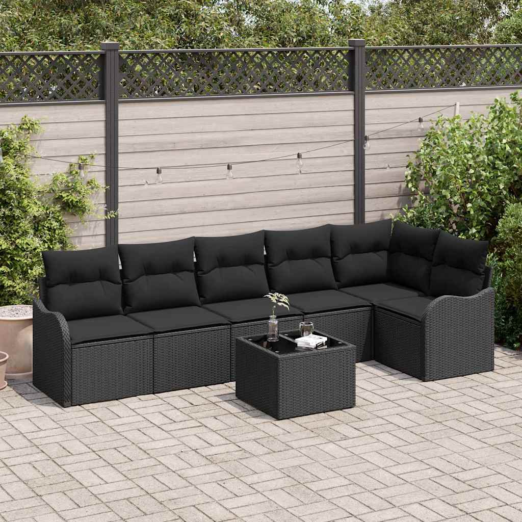 Conjunto de Sofá de Jardim 7 pcs Preto vime PE