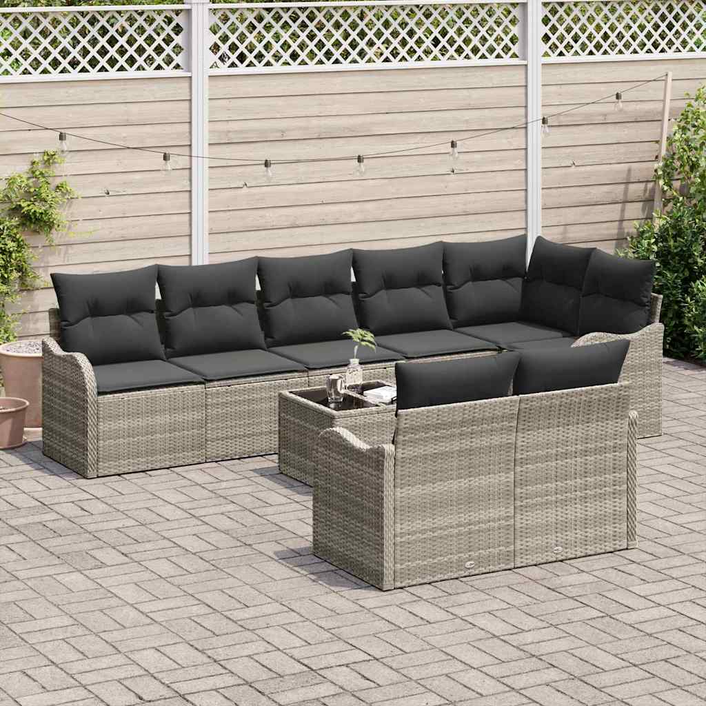 Conjunto de Sofá de Jardim 9 pcs Cinzento-claro vime PE