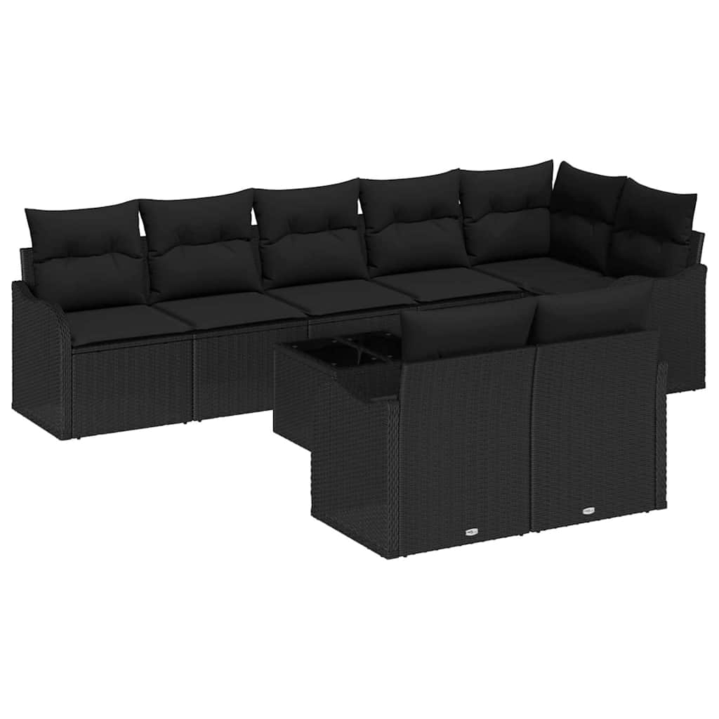 Conjunto de Sofá de Jardim 9 pcs Preto vime PE