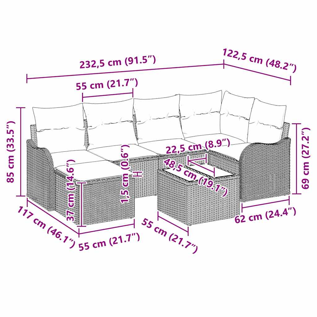 Conjunto de Sofá de Jardim 7 pcs Preto Rattan Sintético