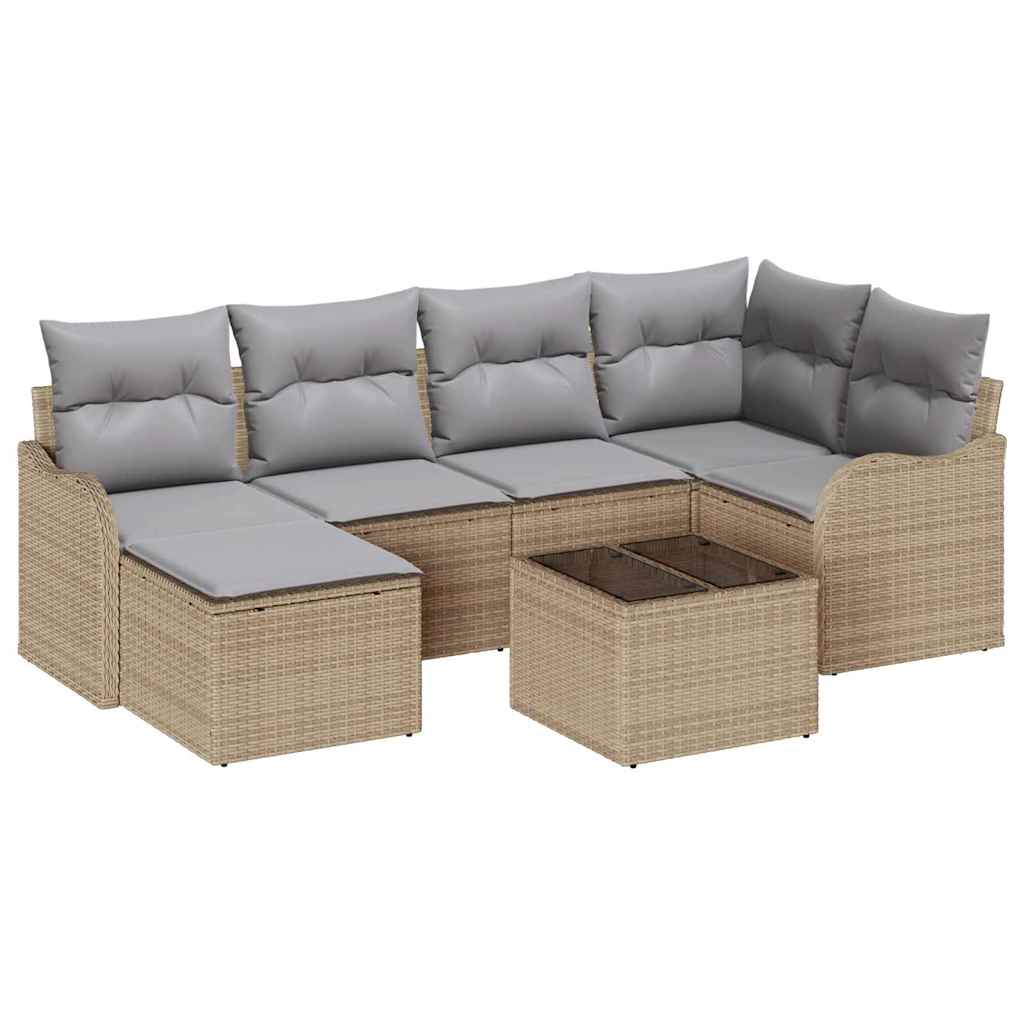 Conjunto de Sofá de Jardim 7 pcs Bege Rattan Sintético