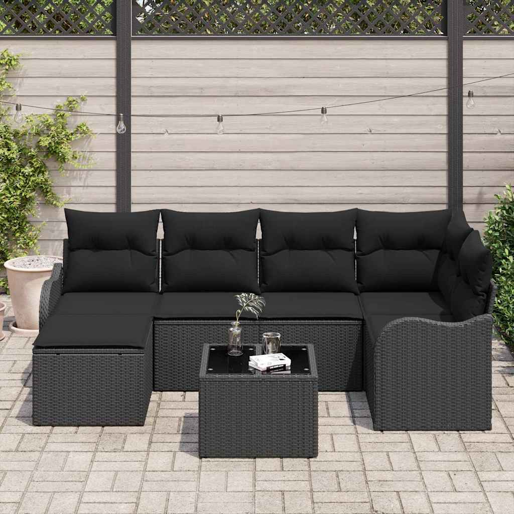 Conjunto de Sofá de Jardim 7 pcs Preto Rattan Sintético