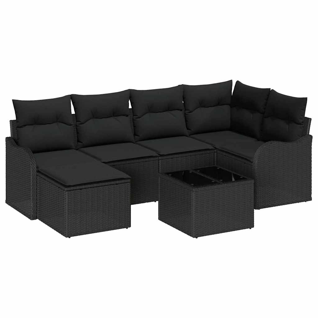 Conjunto de Sofá de Jardim 7 pcs Preto Rattan Sintético