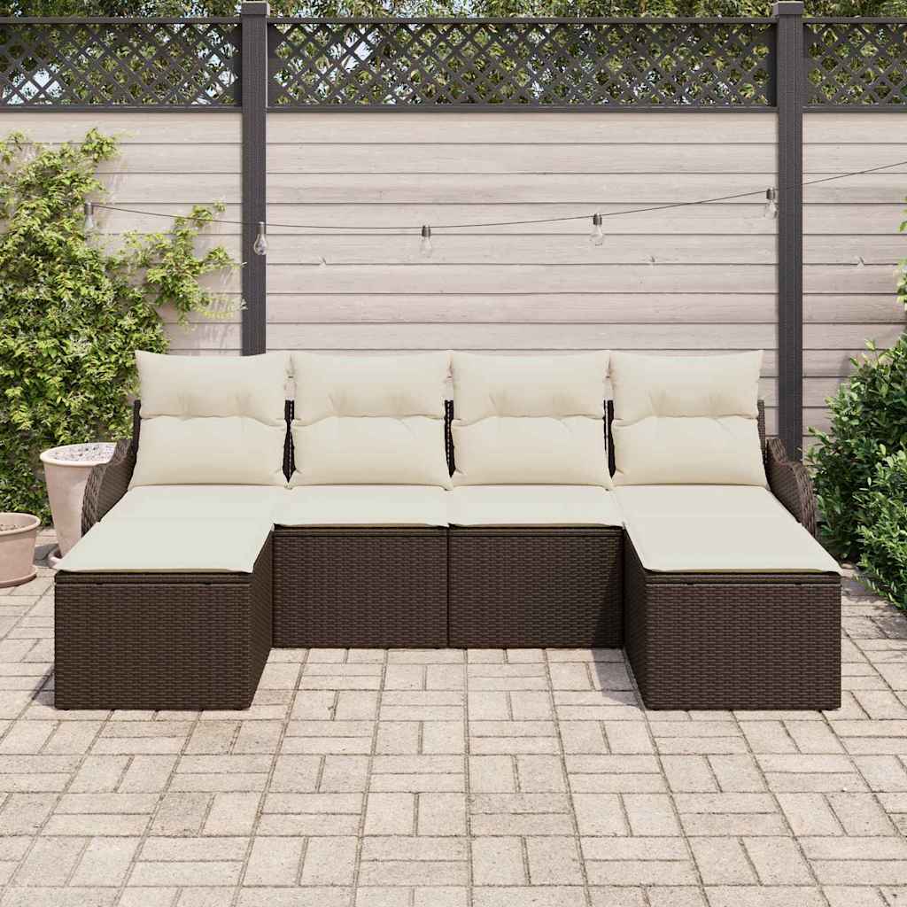 Conjunto de Sofá de Jardim 6 pcs Castanho Rattan Sintético
