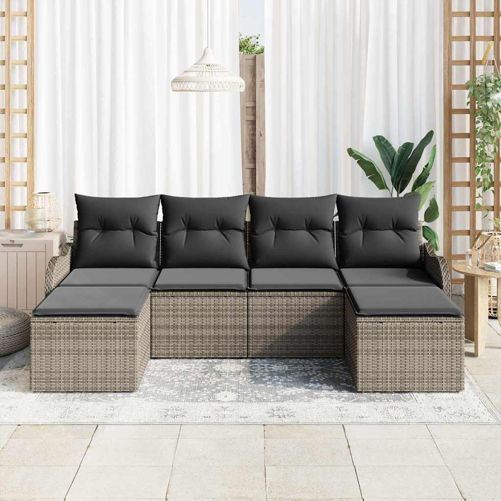 Conjunto de Sofá de Jardim 6 pcs Cinzeto Rattan Sintético