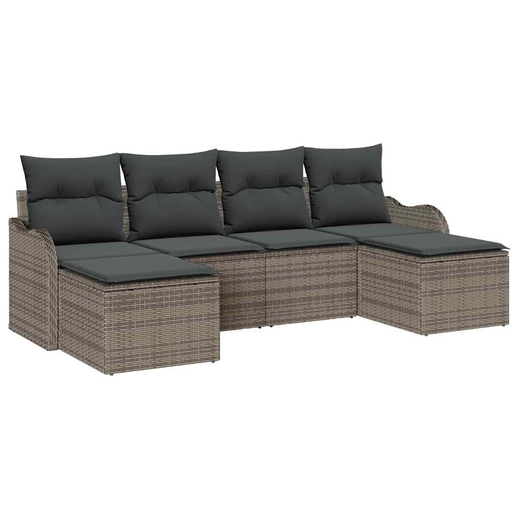 Conjunto de Sofá de Jardim 6 pcs Cinzeto Rattan Sintético