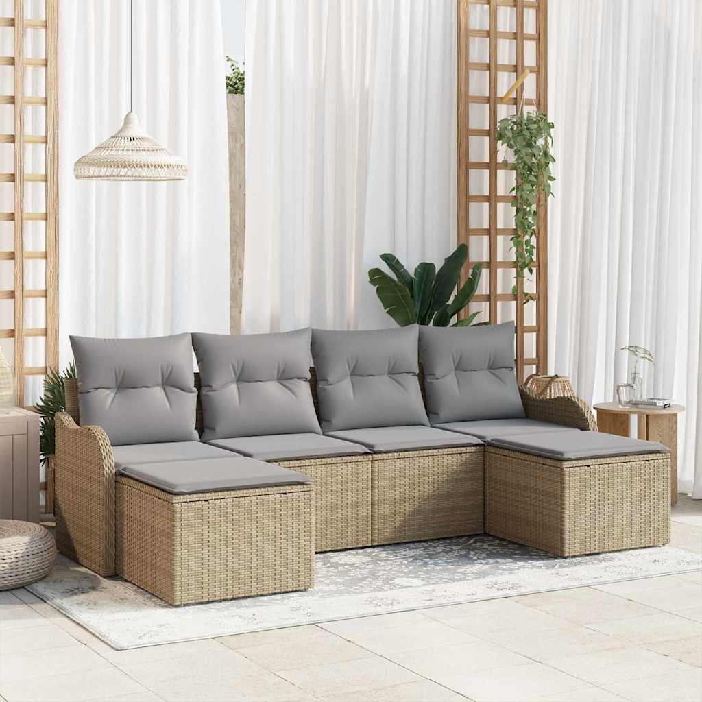 Conjunto de Sofá de Jardim 6 pcs Bege Rattan Sintético
