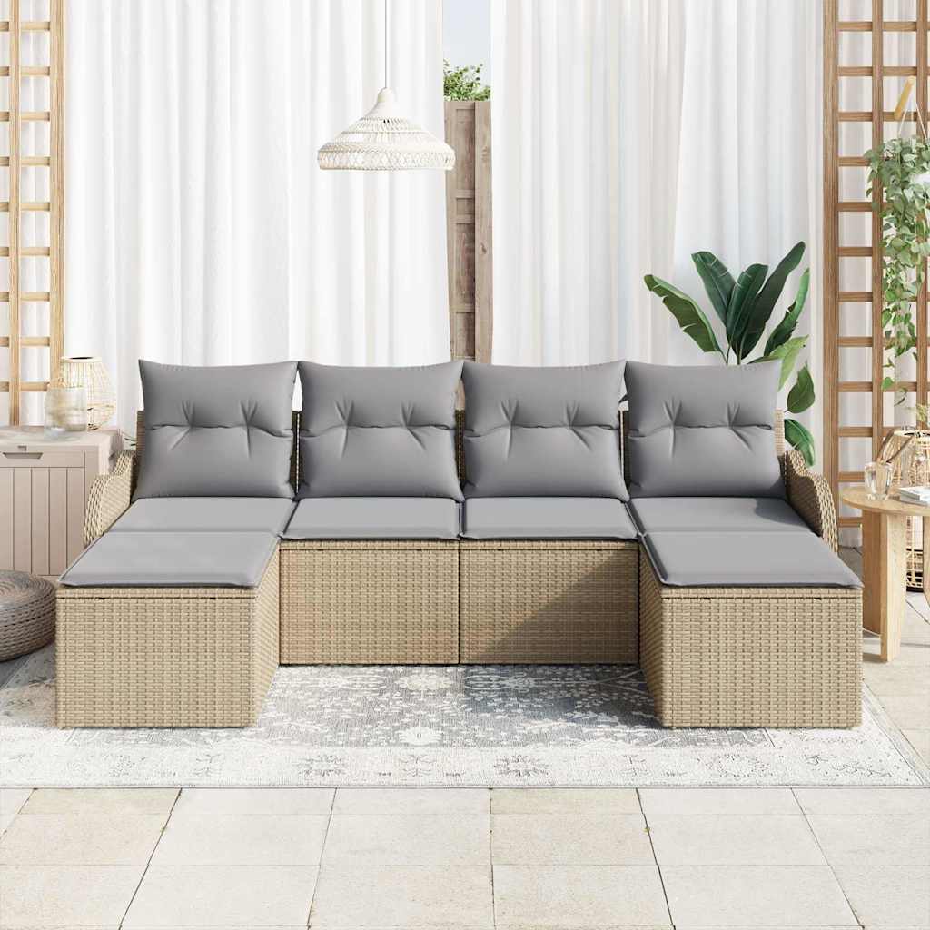 Conjunto de Sofá de Jardim 6 pcs Bege Rattan Sintético