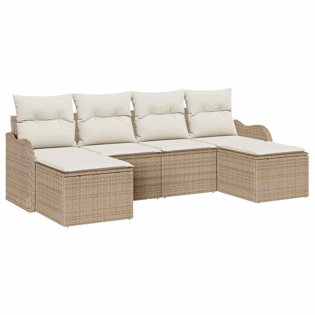 Conjunto de Sofá de Jardim 6 pcs Bege Rattan Sintético
