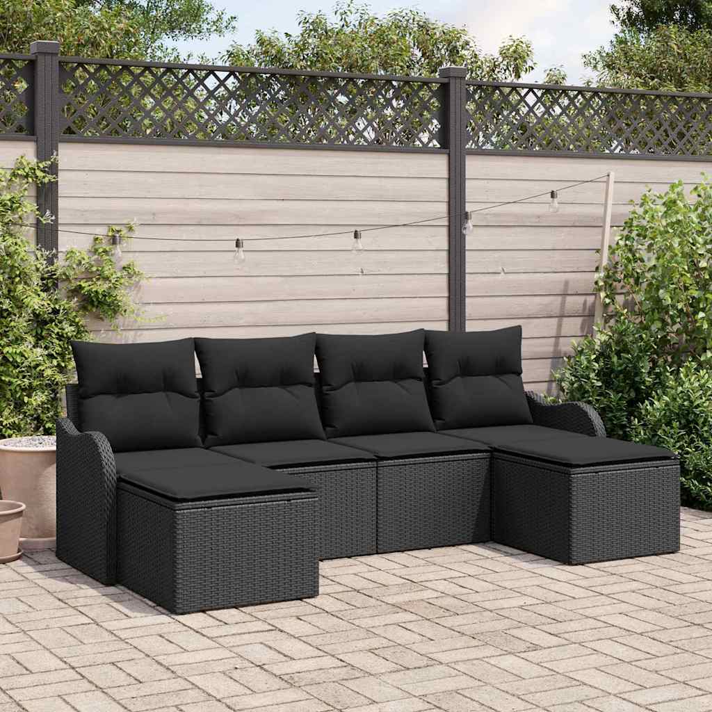 Conjunto de Sofá de Jardim 6 pcs Preto Rattan Sintético