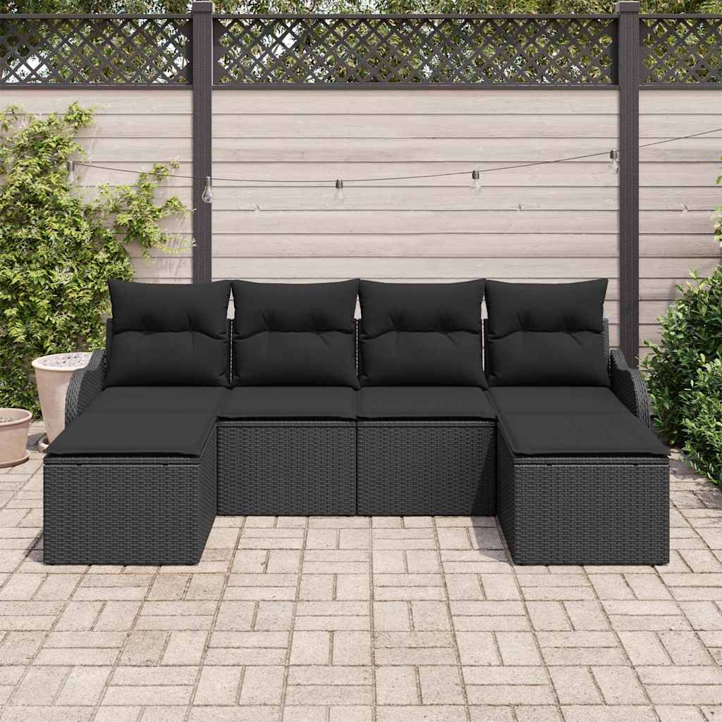 Conjunto de Sofá de Jardim 6 pcs Preto Rattan Sintético