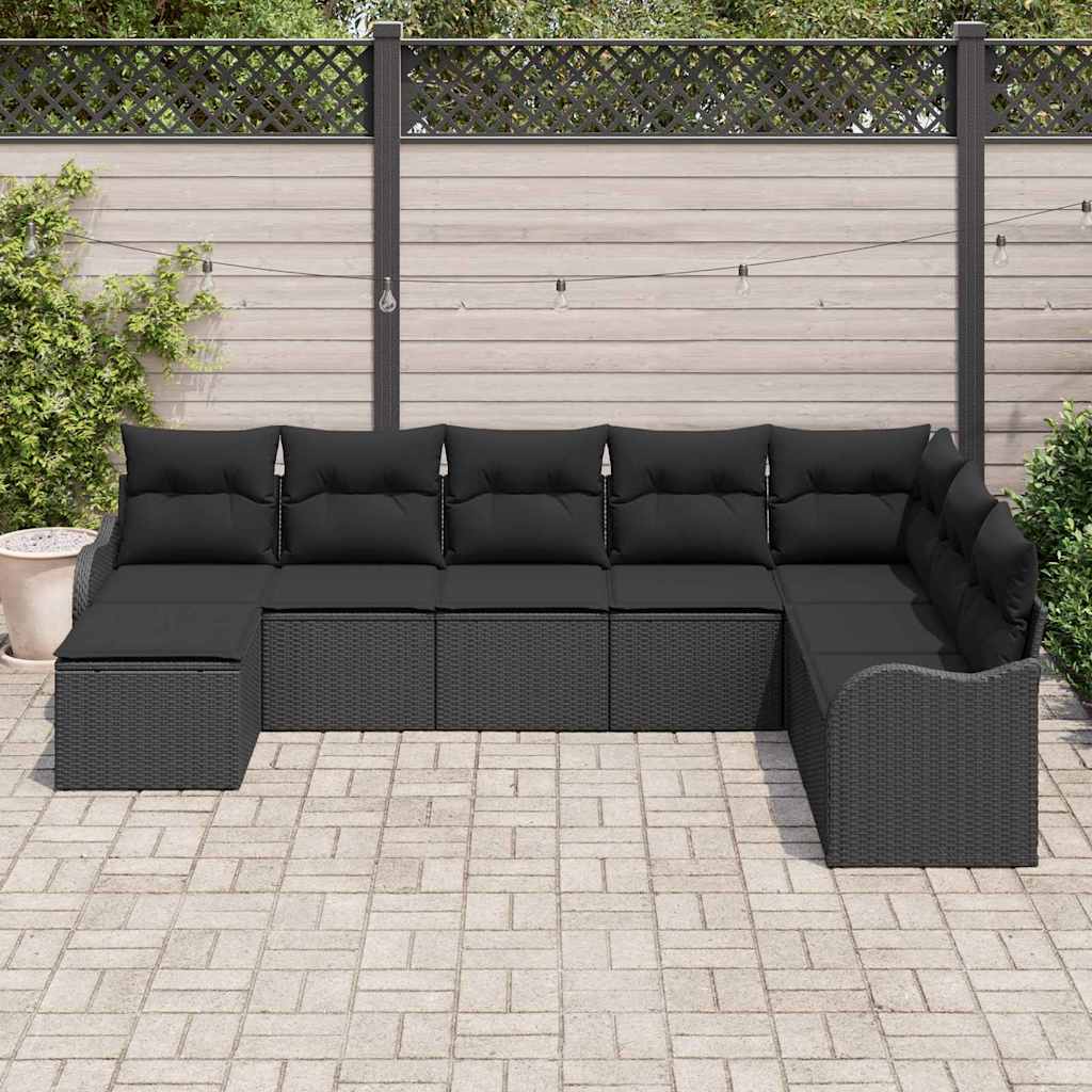 Conjunto de Sofá de Jardim 8 pcs Preto vime PE