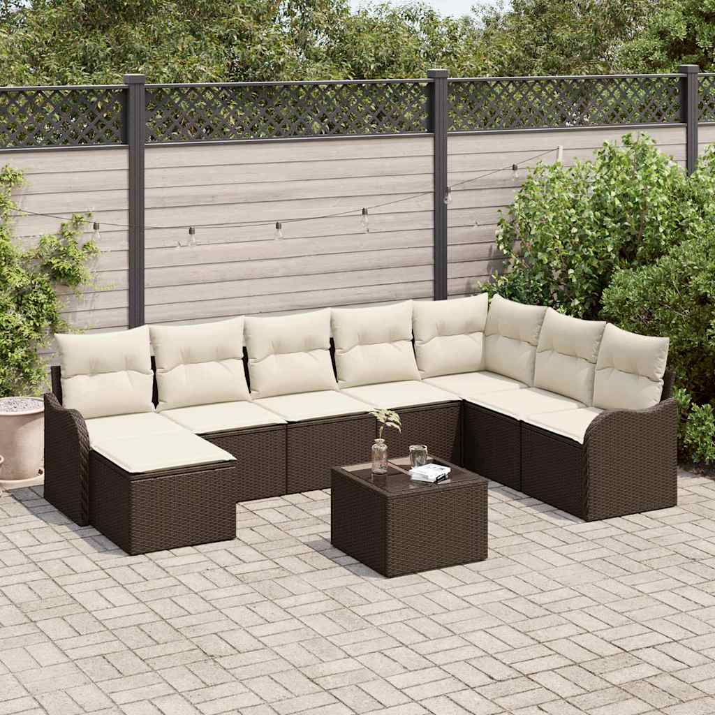 Conjunto de Sofá de Jardim 9 pcs Castanho Rattan Sintético