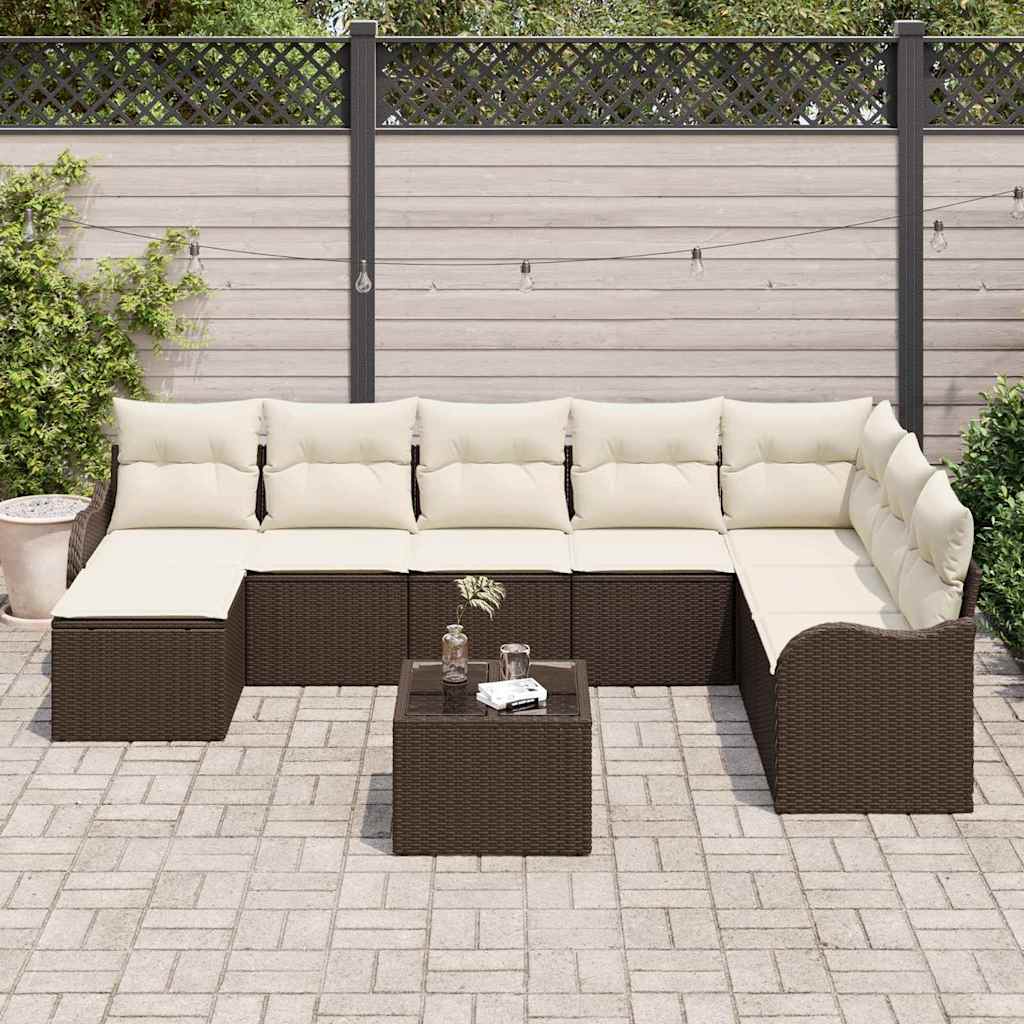 Conjunto de Sofá de Jardim 9 pcs Castanho Rattan Sintético