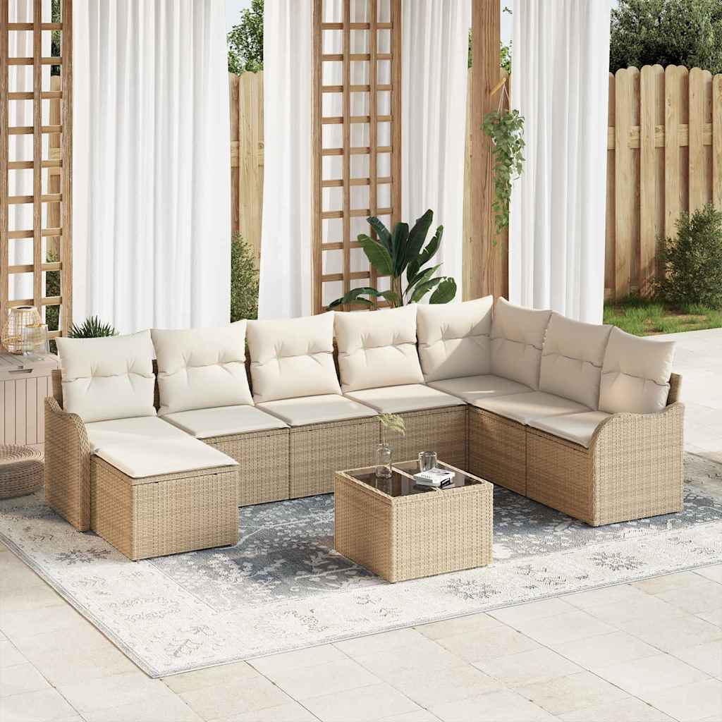 Conjunto de Sofá de Jardim 9 pcs Bege Rattan Sintético