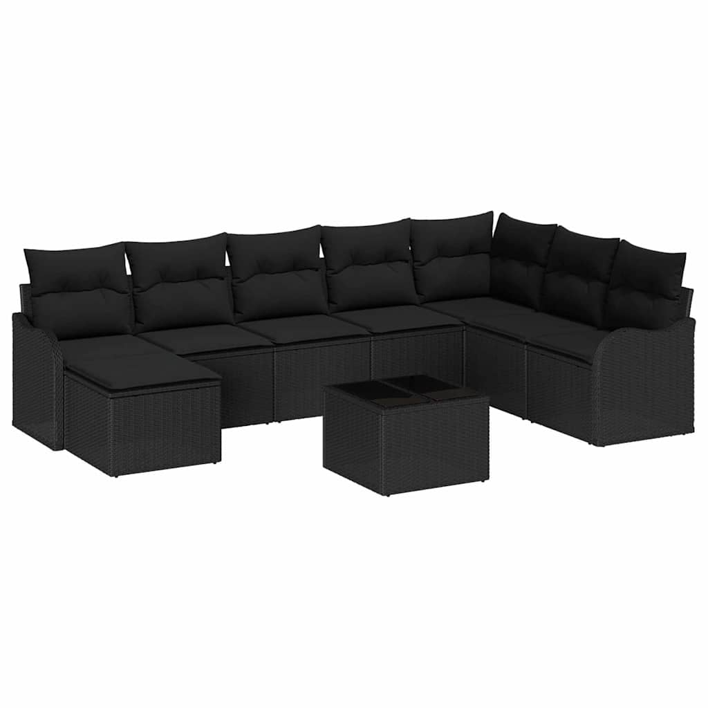 Conjunto de Sofá de Jardim 9 pcs Preto vime PE
