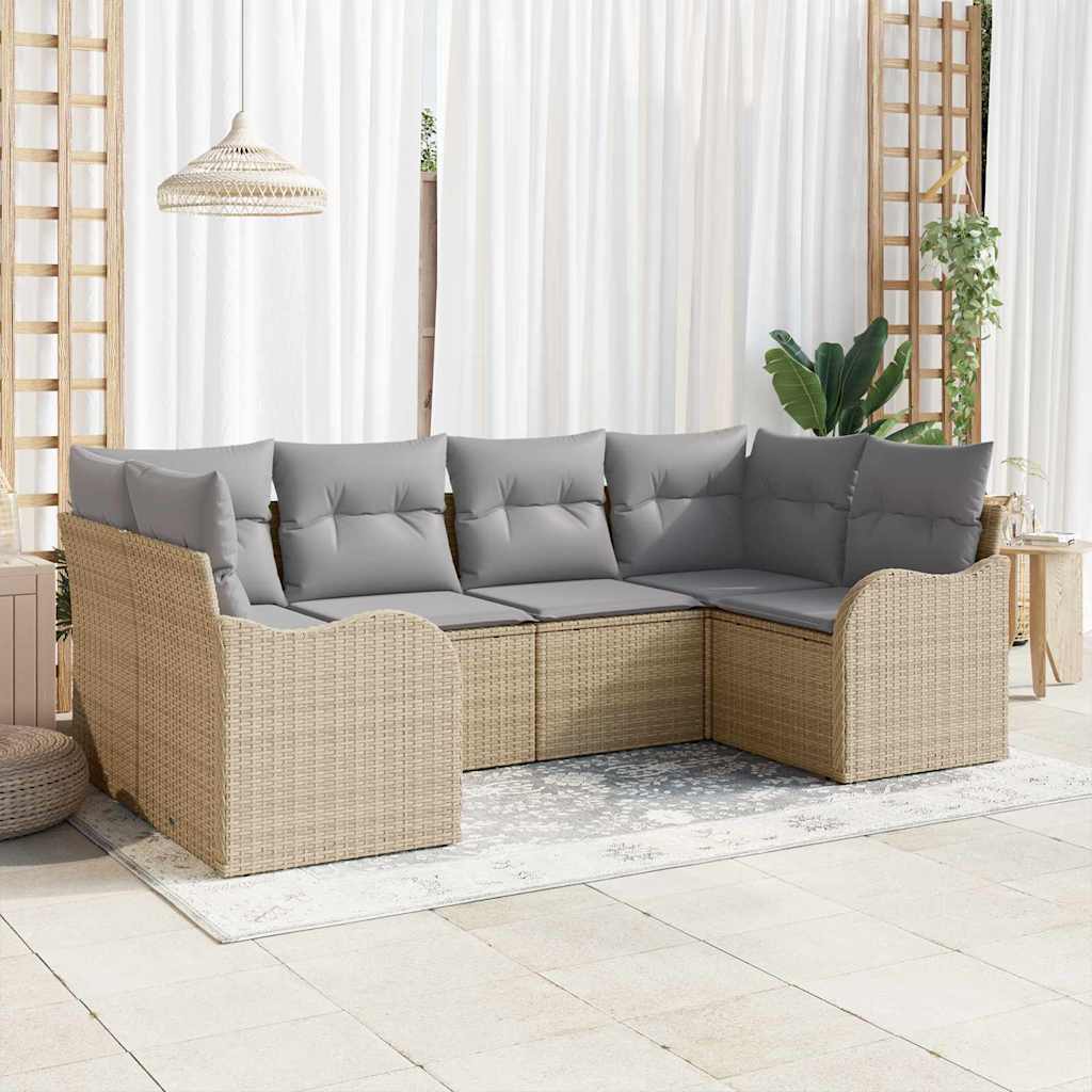 Conjunto de Sofá de Jardim 6 pcs Bege Rattan Sintético