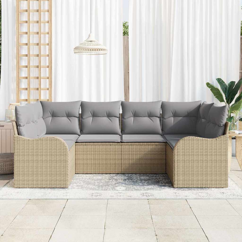 Conjunto de Sofá de Jardim 6 pcs Bege Rattan Sintético