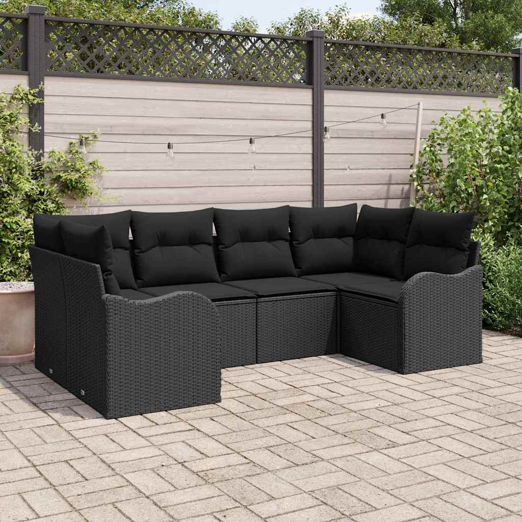 Conjunto de Sofá de Jardim 6 pcs Preto Rattan Sintético