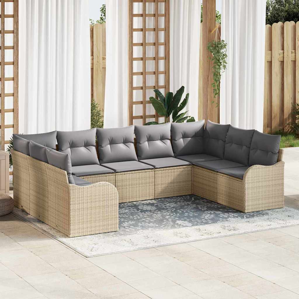 Conjunto de Sofá de Jardim 9 pcs Bege Rattan Sintético