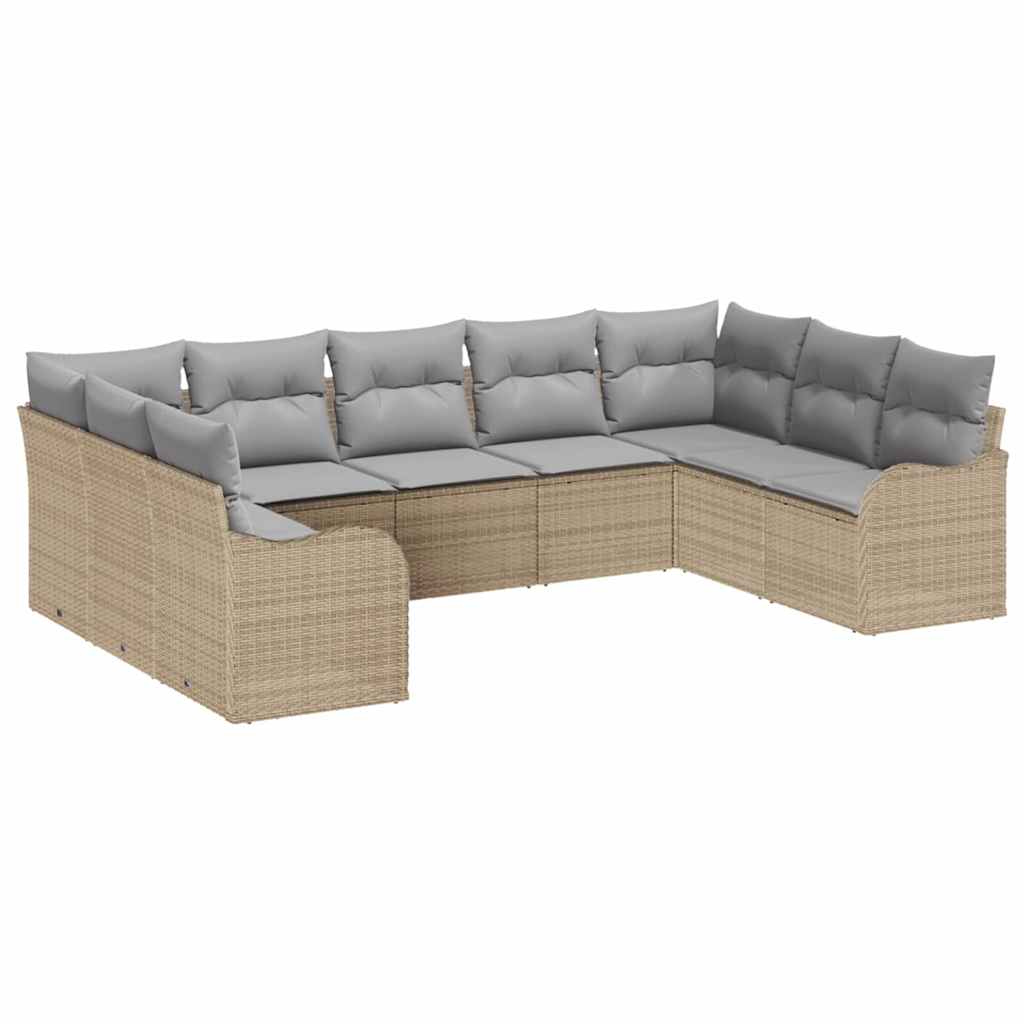 Conjunto de Sofá de Jardim 9 pcs Bege Rattan Sintético
