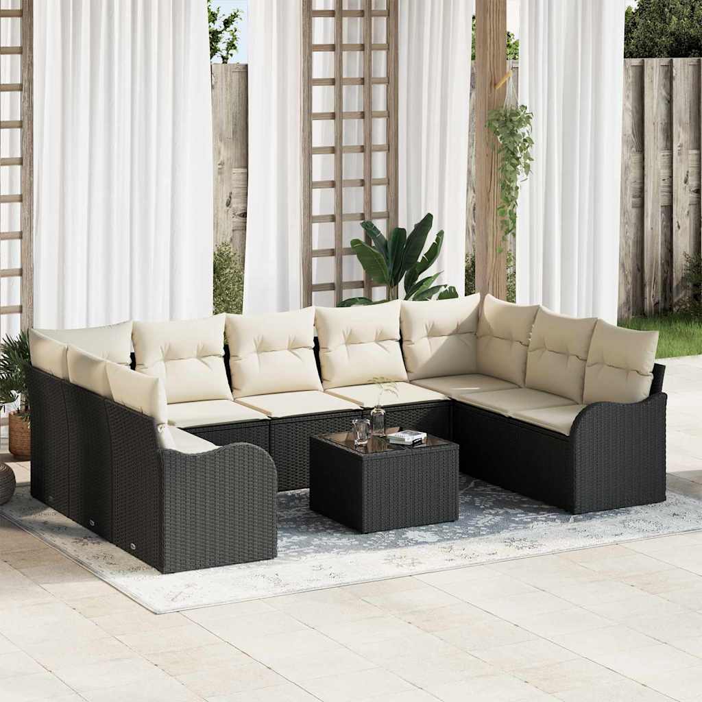 Conjunto de Sofá de Jardim 10 pcs Preto vime PE