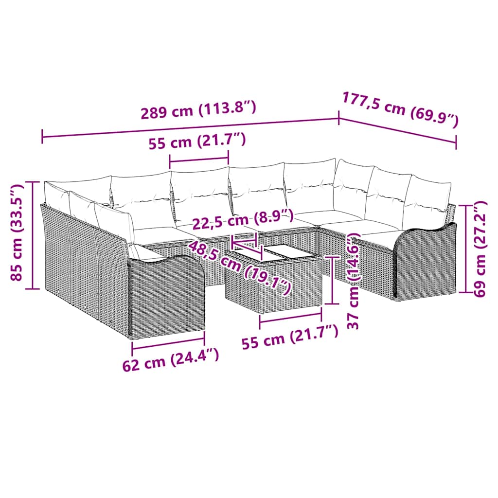 Conjunto de Sofá de Jardim Bege vime PE