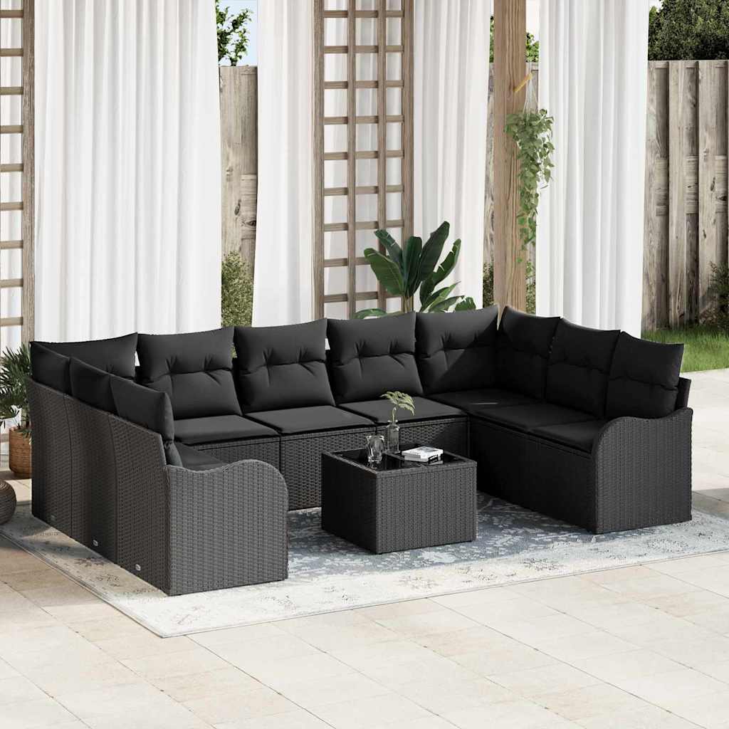 Conjunto de Sofá de Jardim Preto vime PE