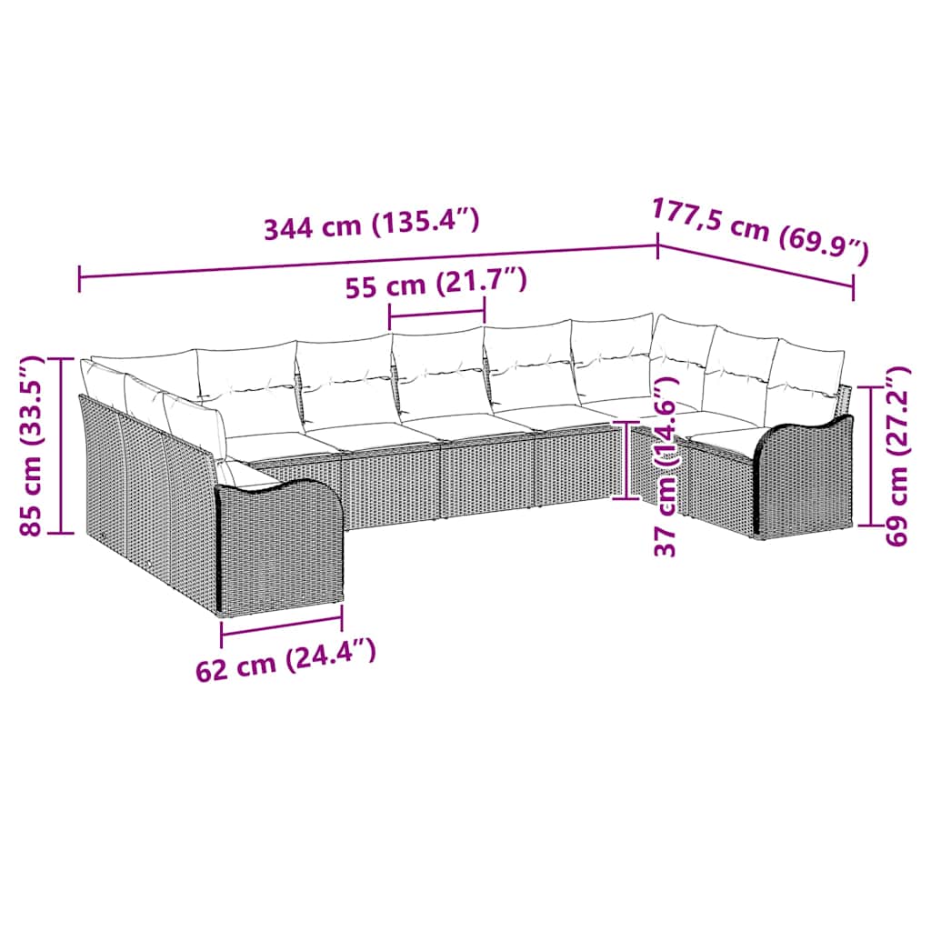 Conjunto de Sofá de Jardim Preto vime PE