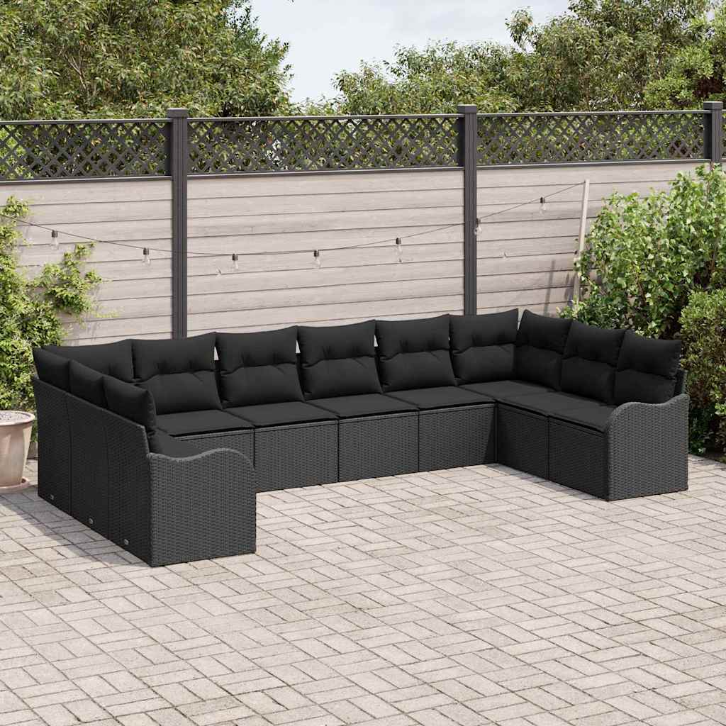 Conjunto de Sofá de Jardim 10 pcs Preto vime PE