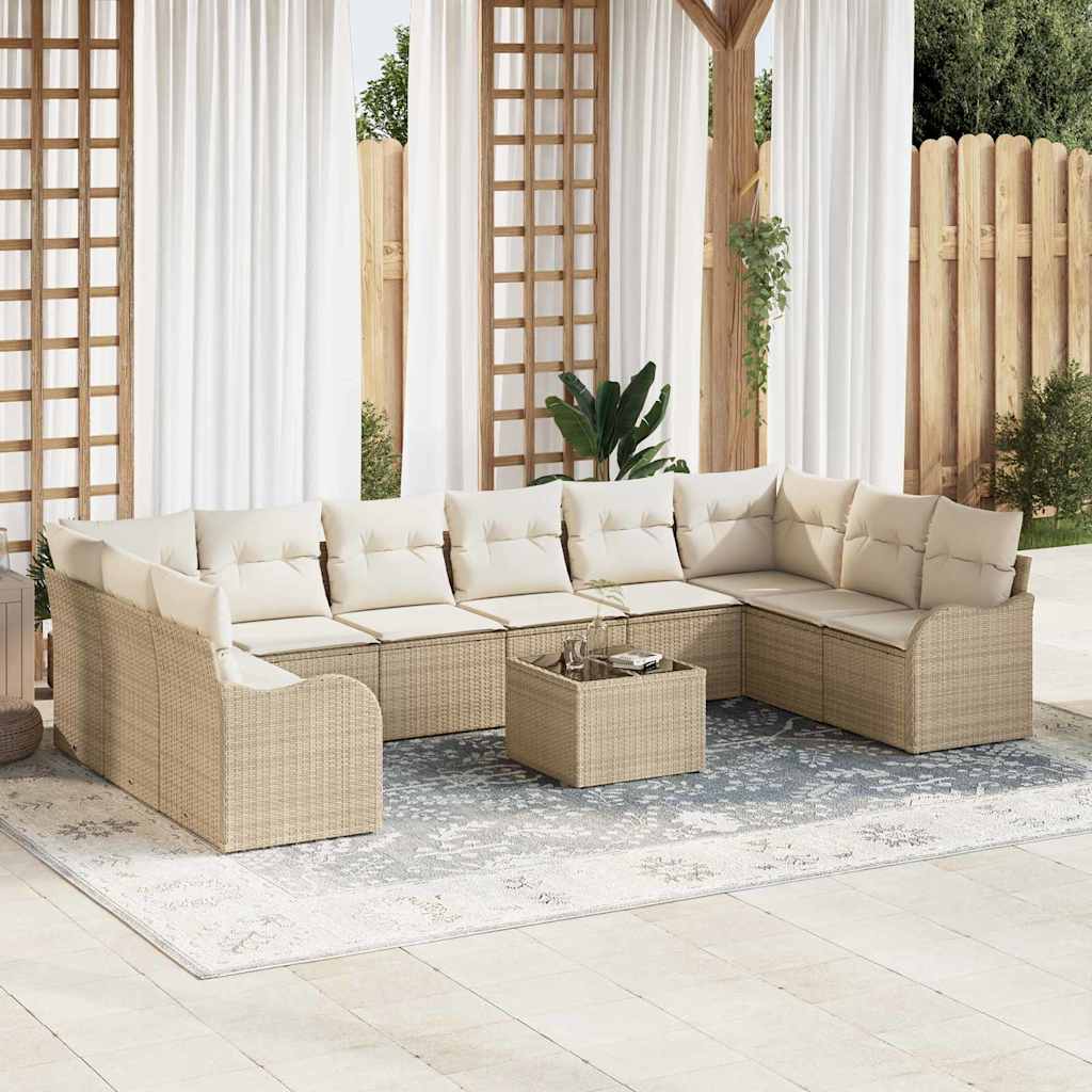 Conjunto de Sofá de Jardim 11 pcs Bege vime PE