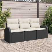 Conjunto de Sofá de Jardim 3 pcs Preto Rattan Sintético