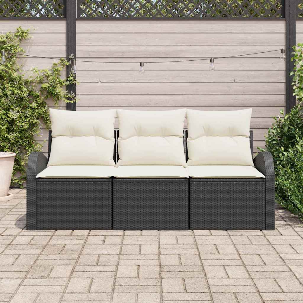Conjunto de Sofá de Jardim 3 pcs Preto Rattan Sintético