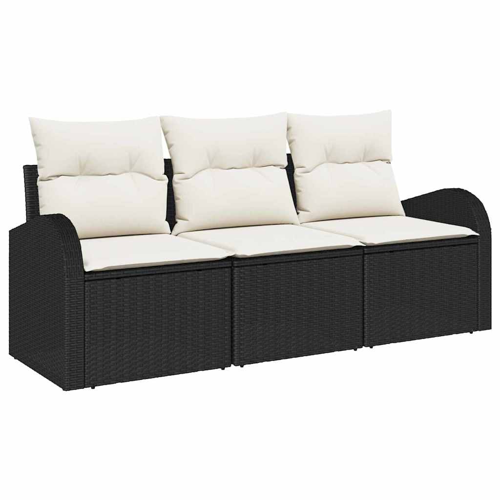 Conjunto de Sofá de Jardim 3 pcs Preto Rattan Sintético