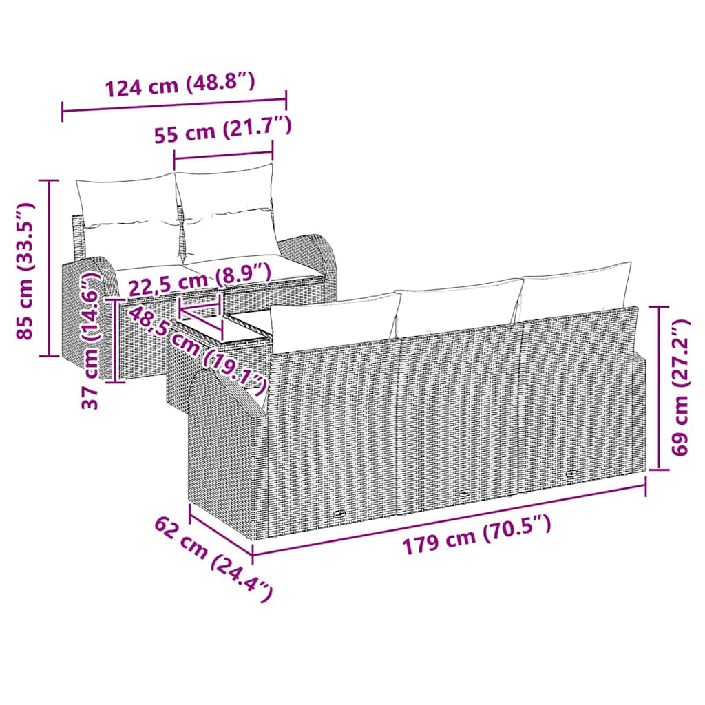 Conjunto de Sofá de Jardim Cinzeto 55 x 55 x 37 cm vime PE