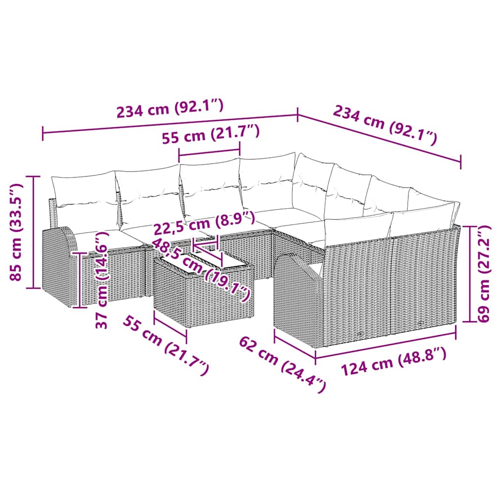 Conjunto de Sofá de Jardim Bege 55 x 55 x 37 cm vime PE