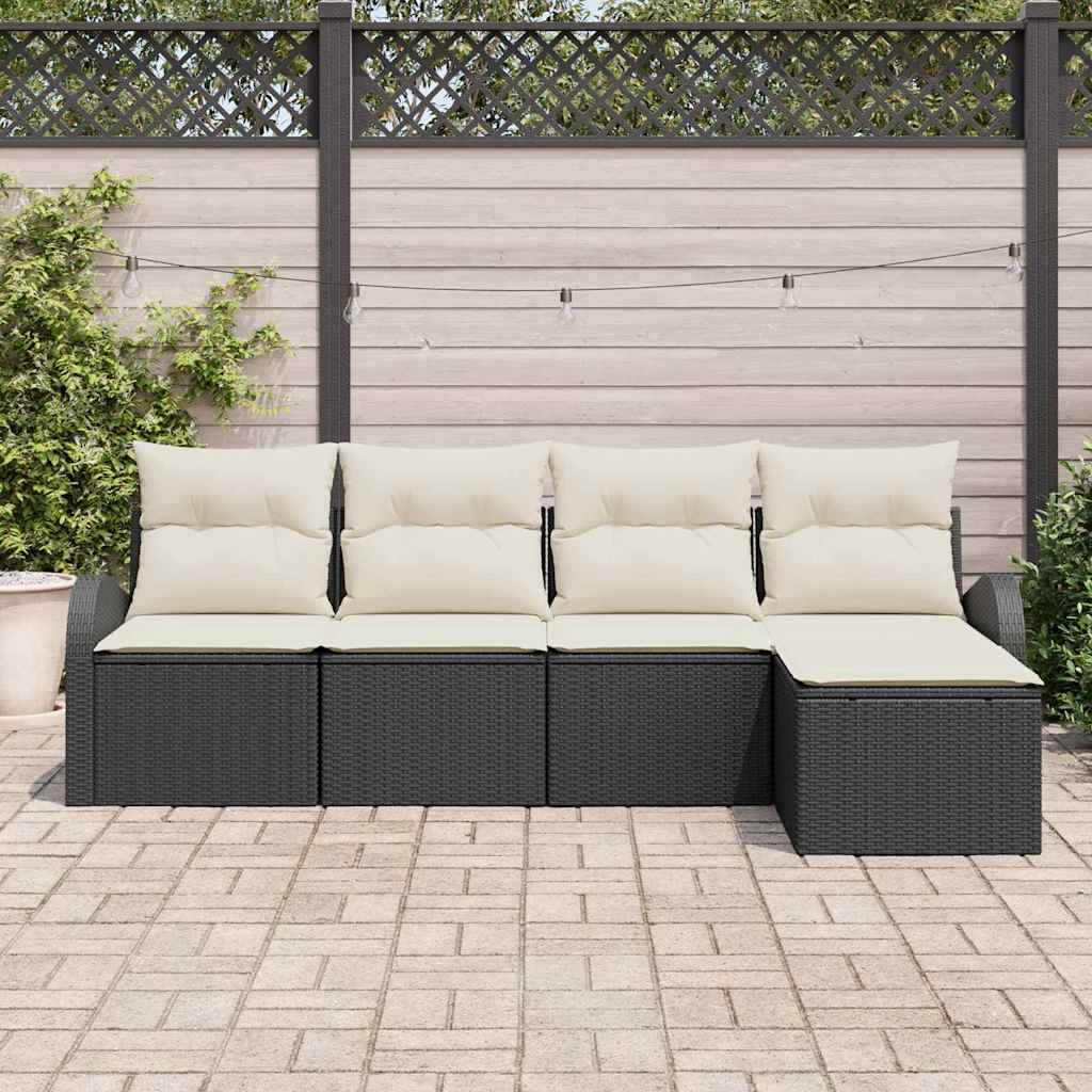 Conjunto de Sofá de Jardim 5 pcs Preto Rattan Sintético
