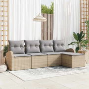 Conjunto de Sofá de Jardim 5 pcs Bege Rattan Sintético
