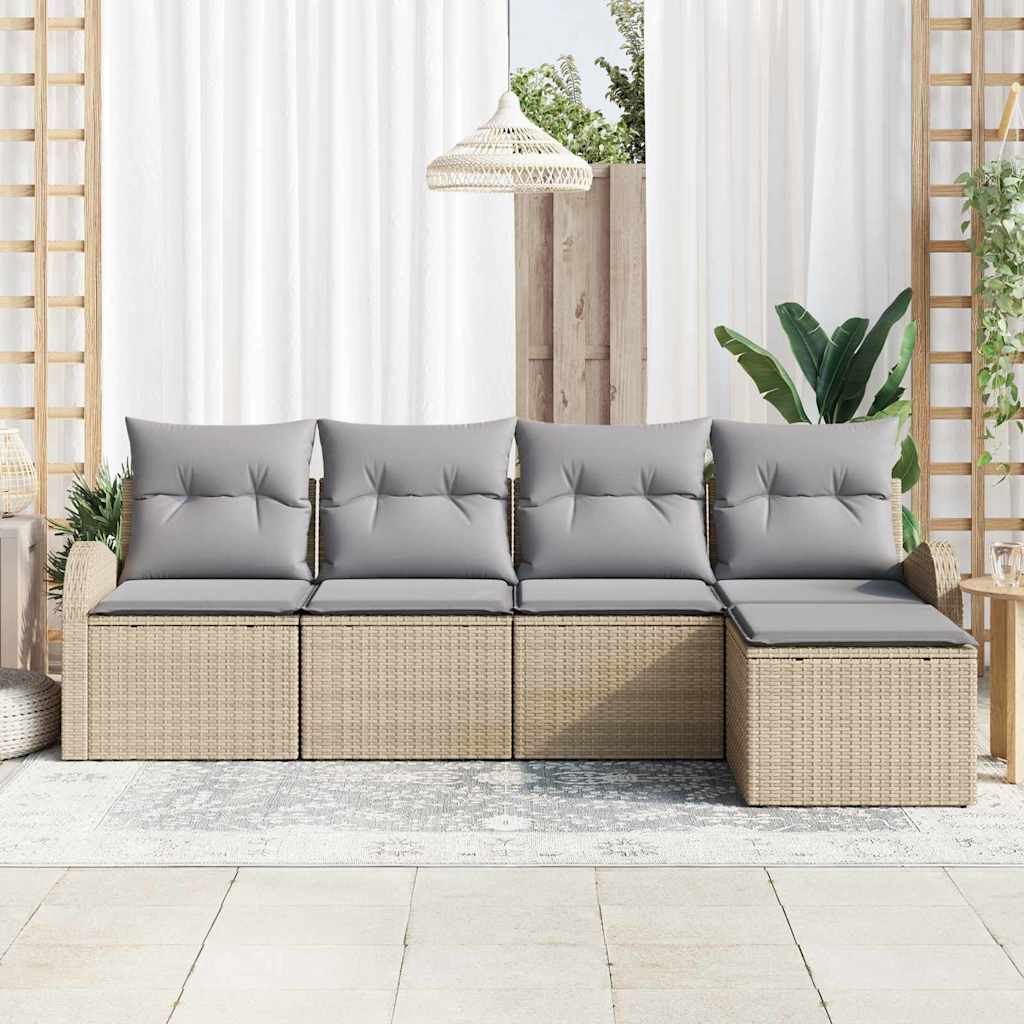 Conjunto de Sofá de Jardim 5 pcs Bege Rattan Sintético