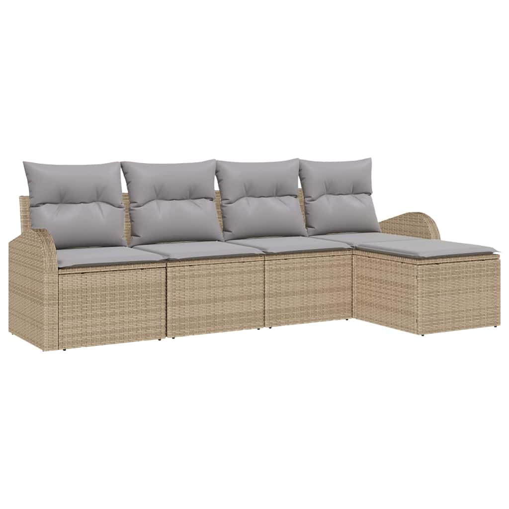 Conjunto de Sofá de Jardim 5 pcs Bege Rattan Sintético
