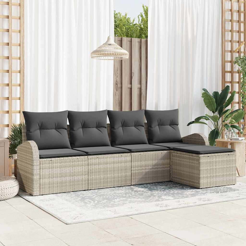 Conjunto de Sofá de Jardim com almofada 5 pcs Cinzento-claro