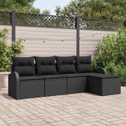 Conjunto de Sofá de Jardim 5 pcs Preto Rattan Sintético
