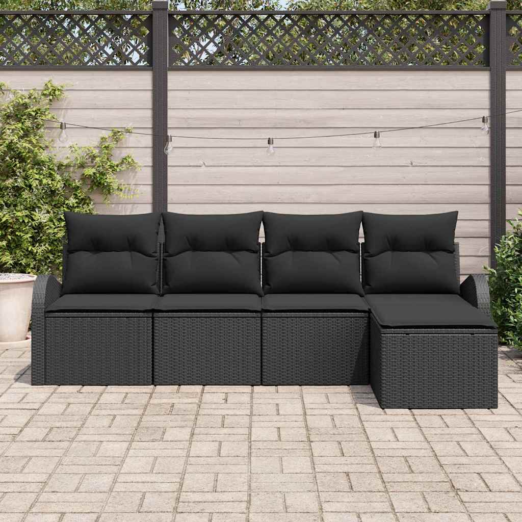 Conjunto de Sofá de Jardim 5 pcs Preto Rattan Sintético
