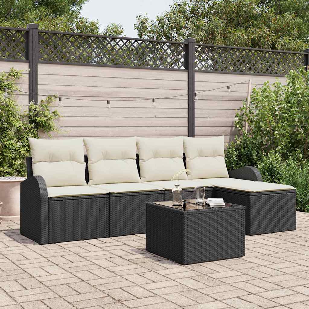 Conjunto de Sofá de Jardim 6 pcs Preto Rattan Sintético